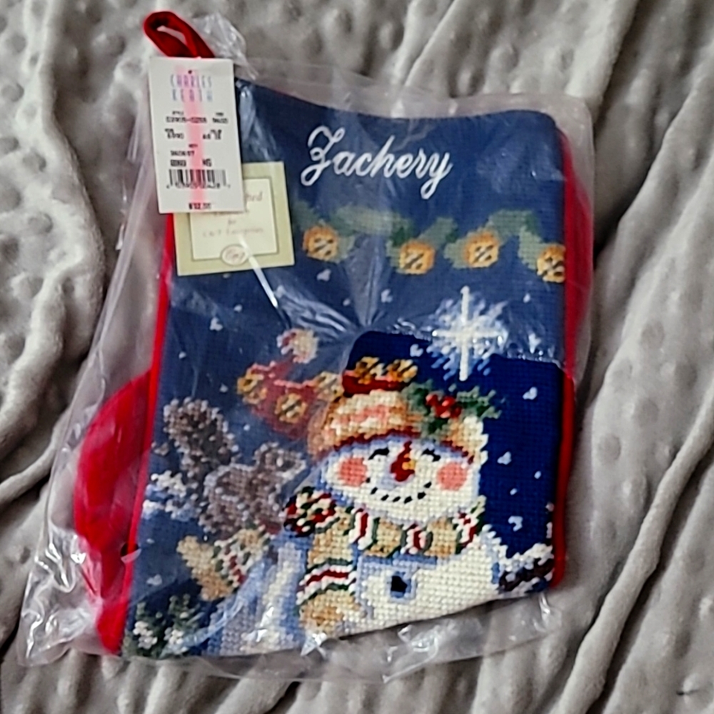 Charles Keath Vintage Snowman xmas stocking monogrammed with "Zachery"